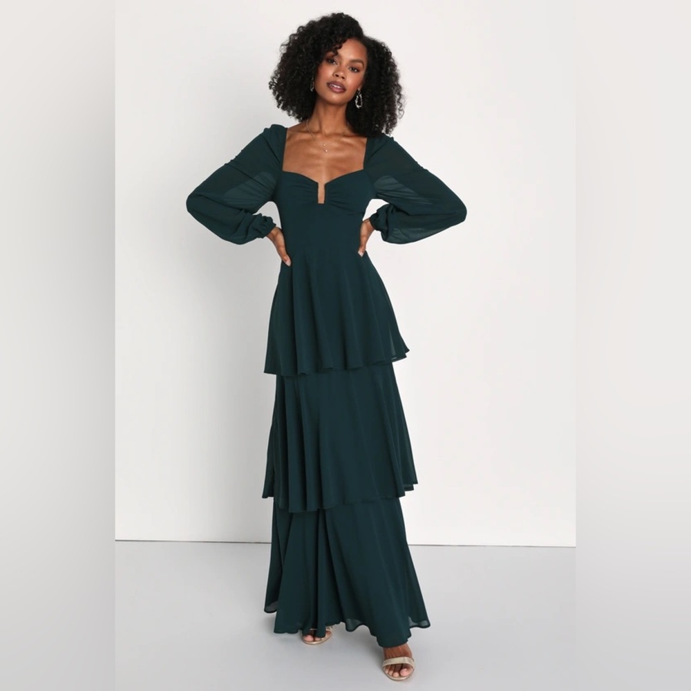 Tier to Enchant Emerald Green Long Sleeve Tiered Maxi Dress